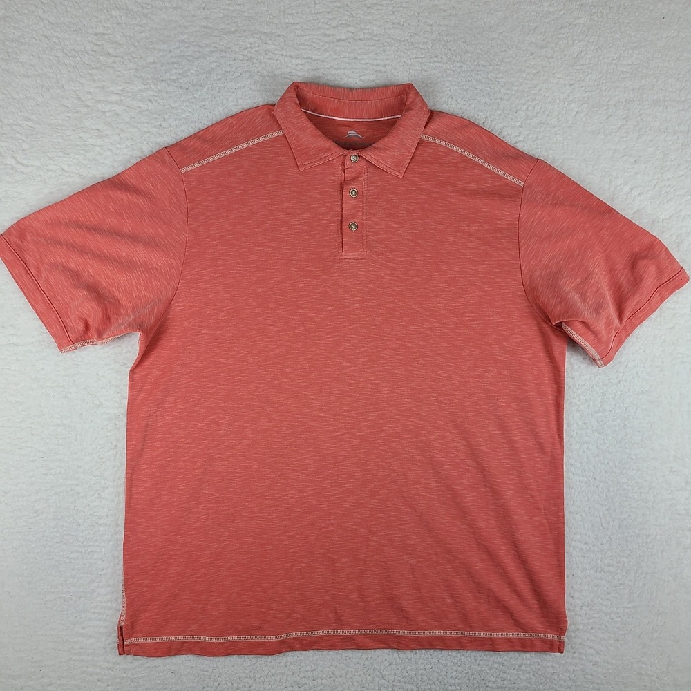 Tommy Bahama‎ Polo Shirt Mens XL Salmon Orange Performance Short Sleeve